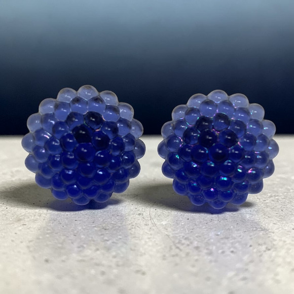 Unbranded Jewelry - Vintage 1980's Blue Ombre Acrylic Lucite Cluster Pierced Earrings Avant Garde